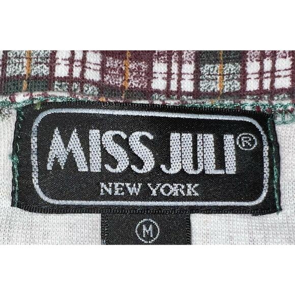 Vtg Miss Juli Bodysuit Top Leotard Purple Green Plaid Faux Pearl Buttons -Sz M - Picture 4 of 10